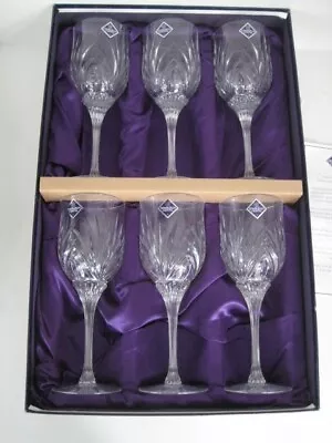 Buy Boxed Set Of 6 Edinburgh Crystal Fan Style Design Large Wine Glasses Cut Foot • 99.99£