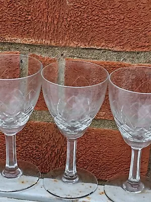 Buy Wine Glasses, Set Of 4, Crystal Cut And Etched Design, VGC • 13.99£