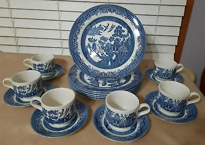 Buy Churchill England Blue Willow Dinner Plates Cups Saucers 18 Pc • 105.49£