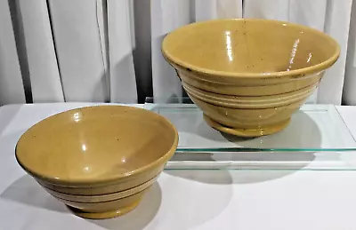 Buy 2 Antique Americana  Four Stripe Yellow Ware 4 Band Mixing Bowl - 14  And 10  • 227.69£