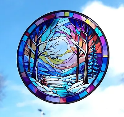 Buy Winter Theme Sunset Decorative Stained Glass Effect Static Cling Window Sticker • 3.49£
