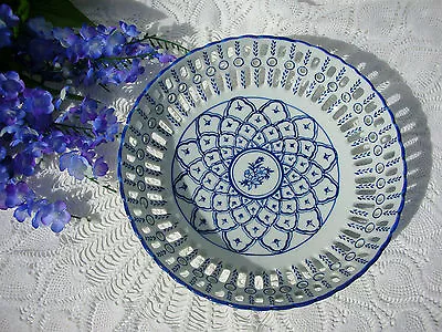 Buy Vintage Collectible Decor Blue Floral Star Cutout Lattice Fruit Bowl Blueware  • 9.48£