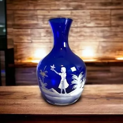 Buy Vintage Fenton Glass Mary Gregory Cobalt Blue Bedside Decanter Vase • 57.53£