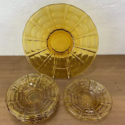 Buy Art Deco Amber Glass Cake Plate Set With 6 Matching Tea Plates • 29.95£