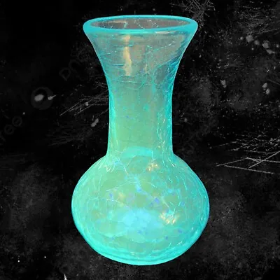 Buy Hand Blown Light Blue Vase Crackled Glass Manganese 365nm Crackle Glass UV • 19.06£