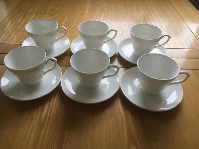 Buy Set Of 6 English Fine Bone China - White Tea Cups & Saucers • 35£