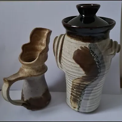 Buy Unusual Design Studio Pottery Milk Jug & Hand Thrown Lidded Pot / Jar  • 19.99£