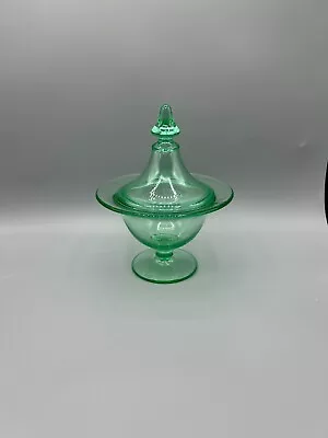 Buy Antique CO-OP Flint Green Depression Glass Lidded Candy Jar • 61.67£