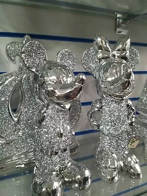 Buy Bling Ornament Free Standing Silver Crushed Mickey Minnie Mouse Crystal Diamond • 35.99£