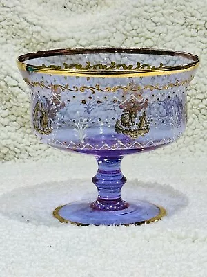 Buy Large Vintage Bohemian Czechoslovakia Czech Gold Gilded Glass Footed Stem Bowl • 67£
