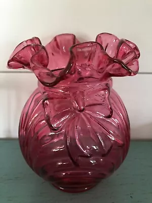 Buy Fenton Art Glass Ruffled Edge Cranberry Vase Ruffled Edge Bow BEAUTIFUL! • 25.99£