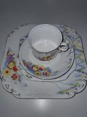 Buy Carlton China 'Springtime' Hand Painted Art Deco Teacup, Saucer And Plates Set • 5£