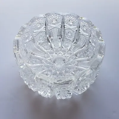 Buy Bohemian Crystal Bowl Czech Hand Cut 10cm Lattice Pattern Vintage Czechoslovakia • 17.50£