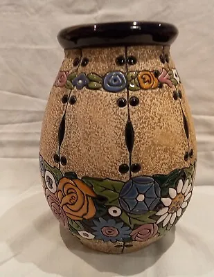 Buy Art Nouveau Austrian? Amphora Vase With Raised Enamel Flower Decoration • 24.99£