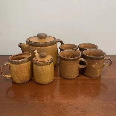 Buy McCoy Canyon Mesa Vintage Pottery Coffee Teapot Cream Sugar Four Mugs Cottage • 177.41£