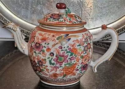 Buy Exquisite Chinese 18th Porcelain Teapot Profusely Decorated With Flowers & Birds • 284.99£