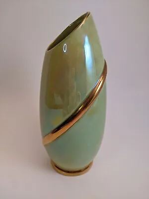 Buy Vintage Carlton Ware Lustre Green And Gold Gilt Tall Vase. England. VGC • 23£