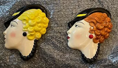 Buy Moorland Pottery Women Faces Heads Blonde Brown RARE Pair • 50£