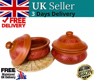 Buy  CLAY POTS Unique Handmade With Lid, Home Table Decoration Nice Food Stackable • 18.83£