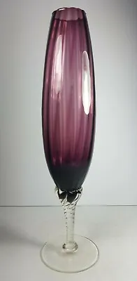 Buy Stylish Retro Vintage Amethyst Glass Fluted Slim Flower Vase - 13.5  Tall  • 20£