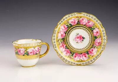 Buy Early Royal Crown Derby China - Hand Painted Roses - Gilt Decorated Cup & Saucer • 5.50£
