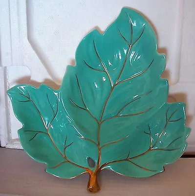 Buy A Carlton Ware Hand Painted With Gold & Turquoise Leaf Shape Nuts/sweets Plate • 66.28£