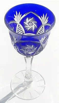 Buy Blue Crystal Cut Glass Czech Bohemian Bohemia Antique Liquor Wine Cup Goblet • 89£