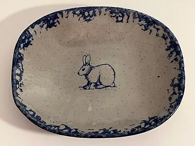 Buy Bastine Pottery Grey And Blue Spongeware Bunny Rabbit Bowl • 22.79£