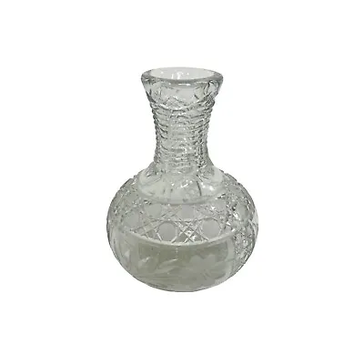 Buy Antique Lead Crystal Cut Glass Decanter Carafe Vase 8.5” X 6” Floral Thick Heavy • 75.60£
