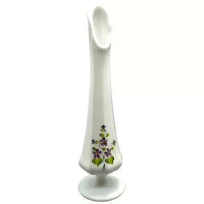 Buy Fenton Swung Bud Vase Violets In The Snow 8  Hand Painted Milk Glass Purple • 28.76£