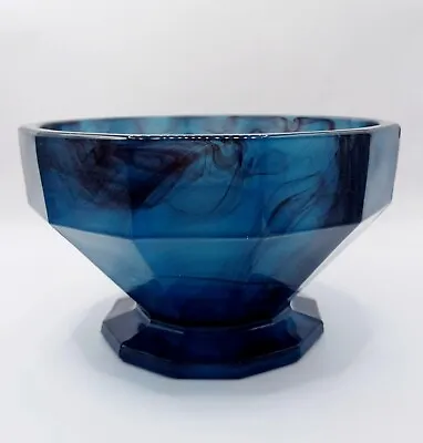 Buy A Beautiful George Davidson Art Deco Blue Cloud Glass Bowl & Frog • 35£