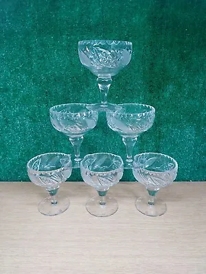 Buy Vintage Glass Stemmed Footed Bowls  Dish Sweet X 6  • 24.50£
