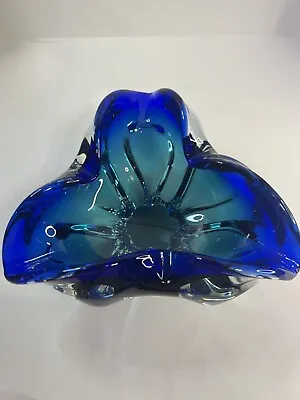 Buy Vintage Josef Hospodka, Czech Art Glass, Chribska, Blue Glass Bowl • 19.99£