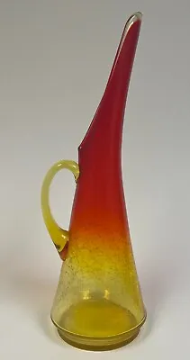 Buy 1960's Kanawha Amberina Ombre Crackle Glass Vase Red Orange Yellow • 41.03£