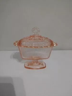 Buy Vintage Indiana Pink Glass Open Lace Lidded Pedestal Candy Dish • 23.71£