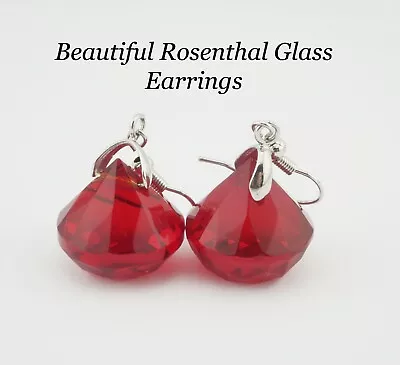 Buy Beautiful Pair Of Rosenthal Designer Red Glass Dropper Earrings • 18.99£