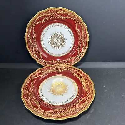 Buy 2 Antique Doulton Burslem England Encrusted Gilt Gold Cabinet  Plates 8 1/4” • 37.59£