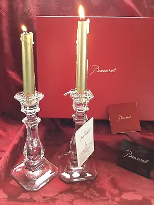 Buy NIB FLAWLESS Stunning BACCARAT TIFFANY & CO Crystal 2 CANDLESTICK CANDLE HOLDERS • 826.87£