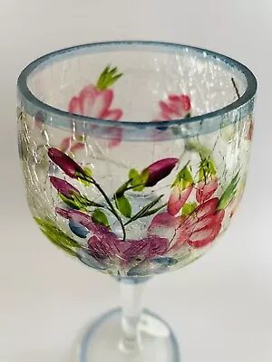 Buy Wine Crackle Glass Candle Holders Hand Painted Sweet Pea N Blossoms 22cm Tall • 16.99£