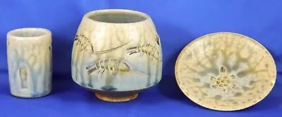 Buy Set 3 JACK PHARO MCM Art Pottery Ocean Theme: Fish Vase, Shrimp Pot, Turtle Dish • 93.39£