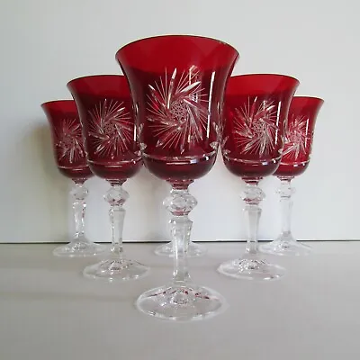 Buy Bohemian Red Colored Crystal Wine Glasses Set Of Six • 193.03£
