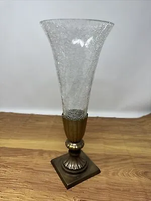 Buy Vintage Brass Base Vase With Cracked Glass Top Flute • 29.50£