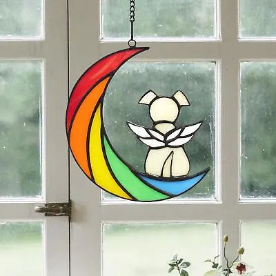 Buy Stained Glass Window Hanging Dog On The Moon Ornament With • 7.73£