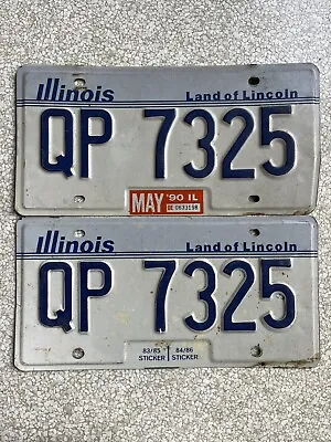 Buy 1983 IL ILLINOIS License Plate Set QP 7325 Blue Land Of Lincoln • 18.89£