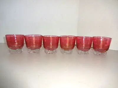 Buy Blenko Cranberry Crackle Cocktail Glasses With Rosettes-Set Of 6 • 96.42£