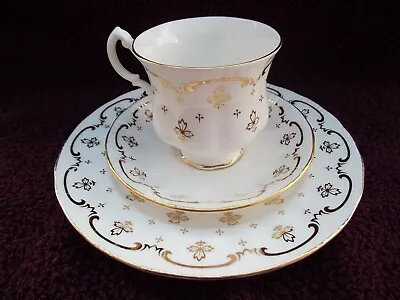 Buy Royal Osborne Bone China Trio, Cup, Saucer And Large Tea Plate, Gold On White. • 12.99£