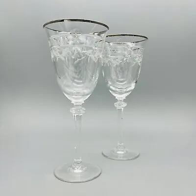 Buy Royal Doulton Wellesley Platinum 7-5/8” Wine Glasses (2) Signed Discontinued VTG • 96.41£