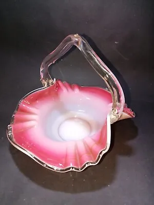 Buy Victorian White Pink Glass Basket Trinket Dish • 15£