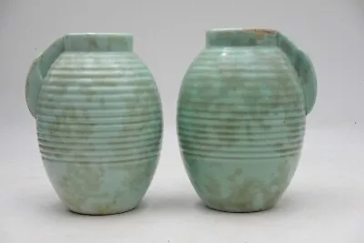 Buy Art Deco Small Ribbed Green Vases • 8.99£