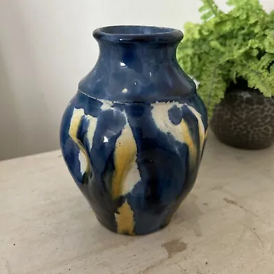 Buy Antique Arts Crafts Belgian Pottery Drip Glaze Vase Dimpled 16 Cm Tall  C1900 • 25£
